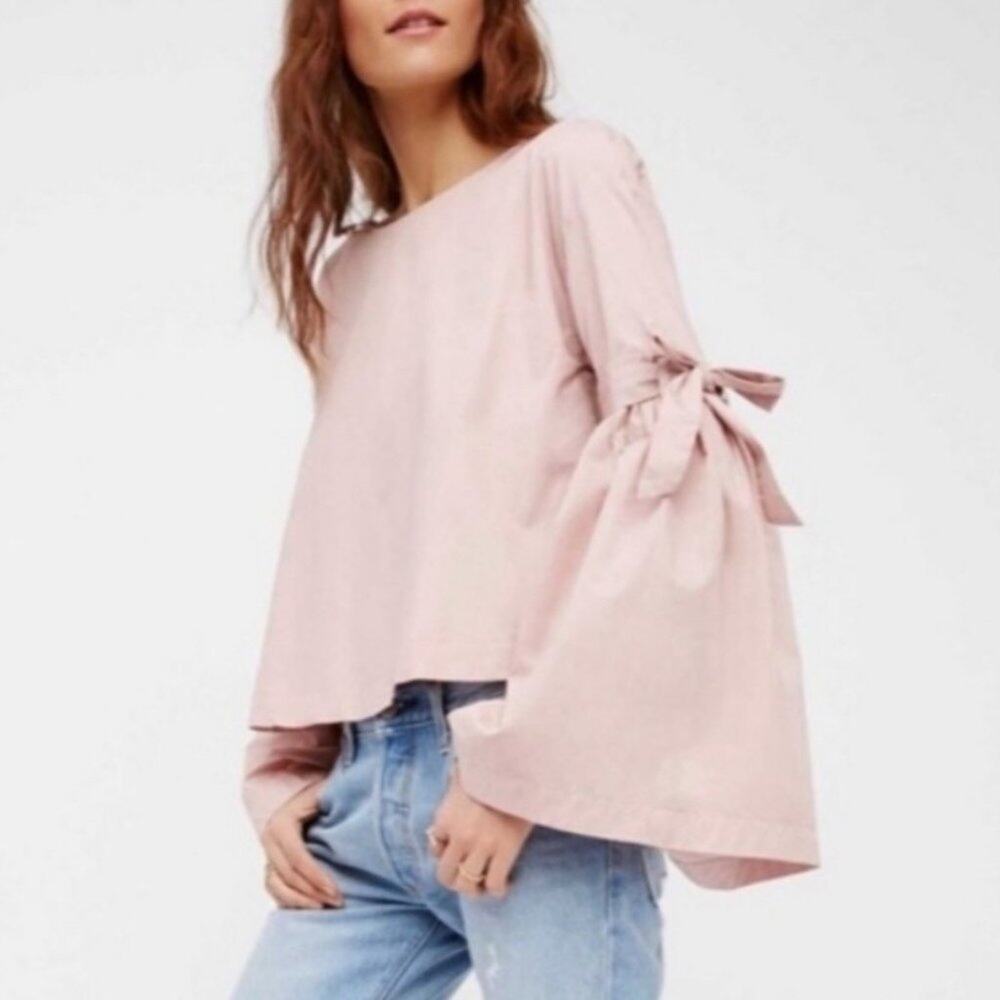 Free People So Obviously Yours Bell Sleeve Top Small Blush Pink Cotton
